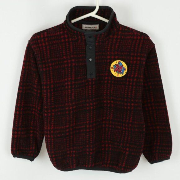 Obermeyer Kids Small Red & Black Plaid Fleece 1/4 Snap Pullover Jacket - Picture 1 of 6